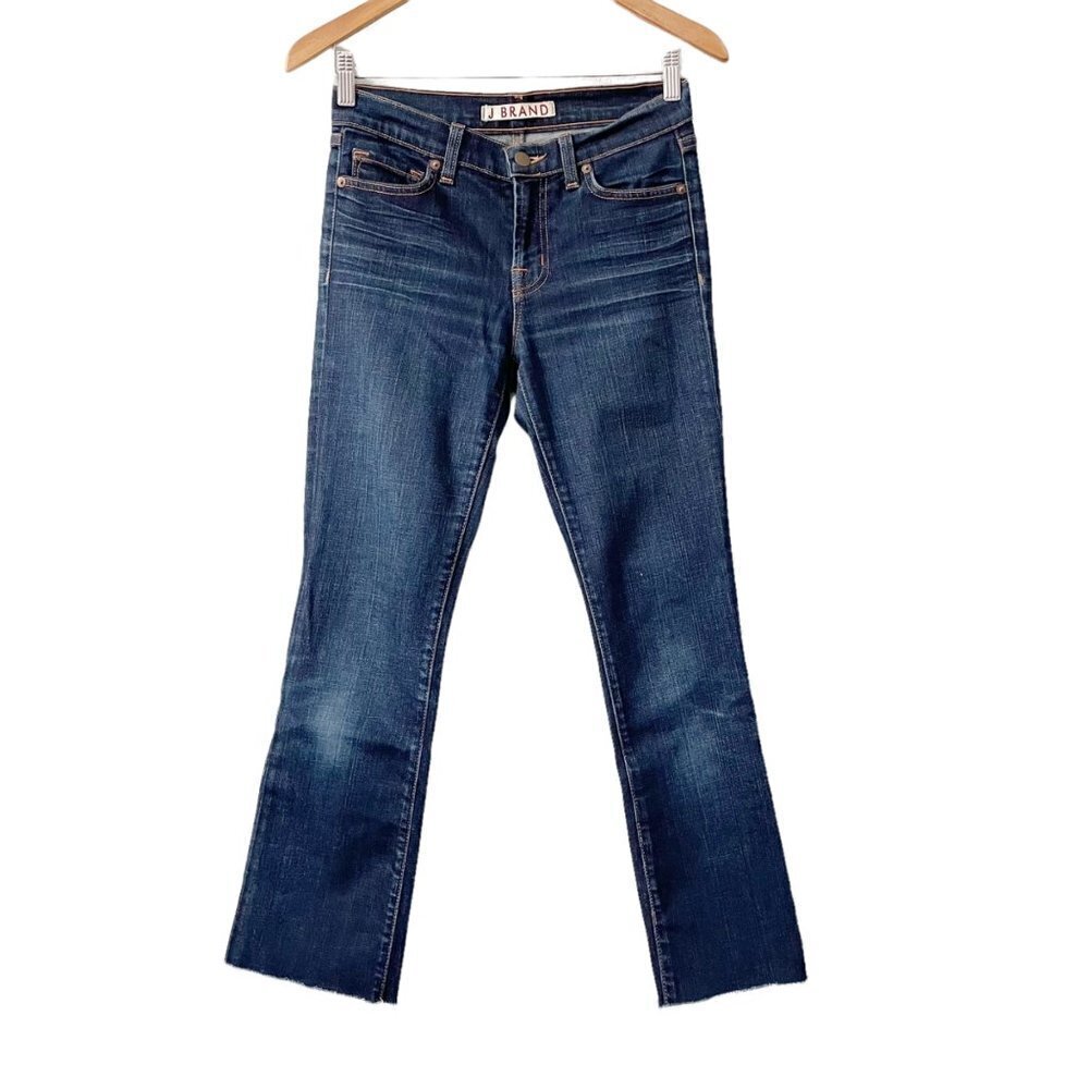 J Brand Mid Rise Straight Leg Jeans Raw Hem Ink Wash Women's Size 26 Stretch